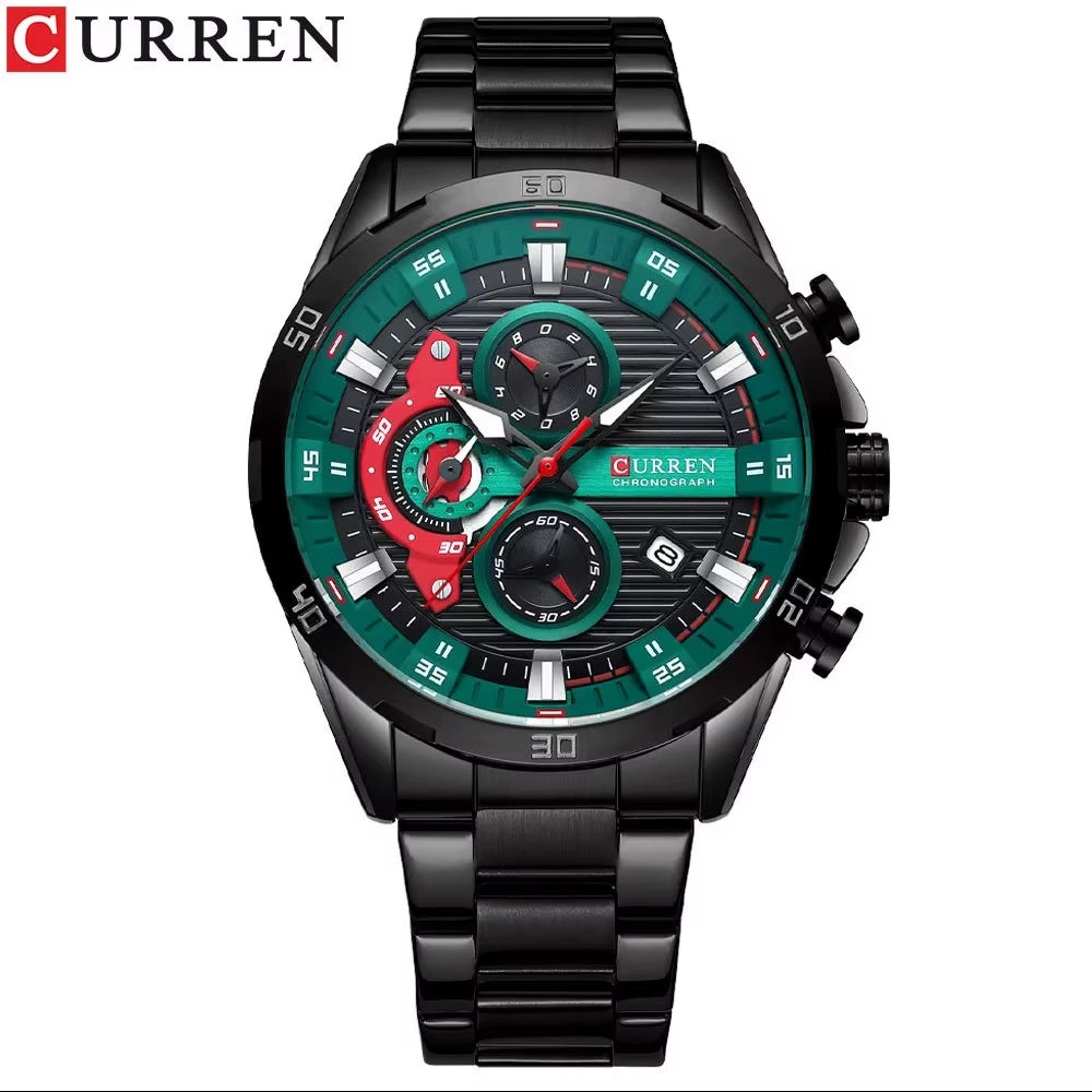 Stainless Steel Watches for Mens Creative Fashion Luminous Dial with Chronograph Clock Male Casual Wristwatches Business