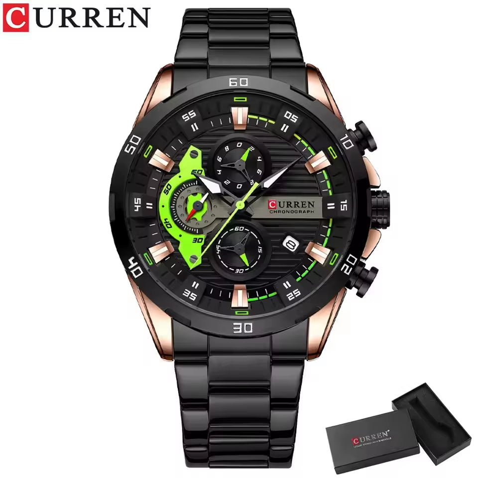 Stainless Steel Watches for Mens Creative Fashion Luminous Dial with Chronograph Clock Male Casual Wristwatches Business