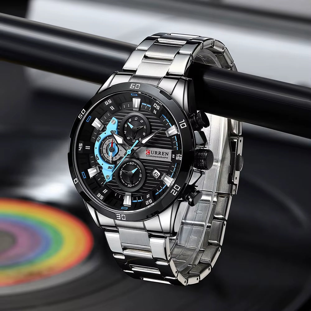 Stainless Steel Watches for Mens Creative Fashion Luminous Dial with Chronograph Clock Male Casual Wristwatches Business