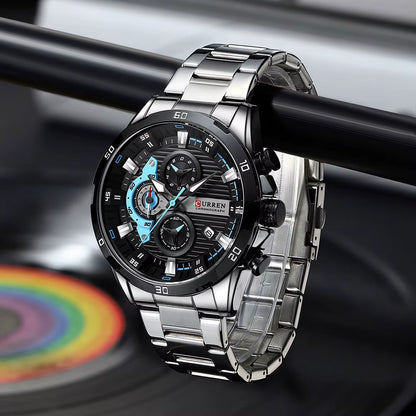Stainless Steel Watches for Mens Creative Fashion Luminous Dial with Chronograph Clock Male Casual Wristwatches Business