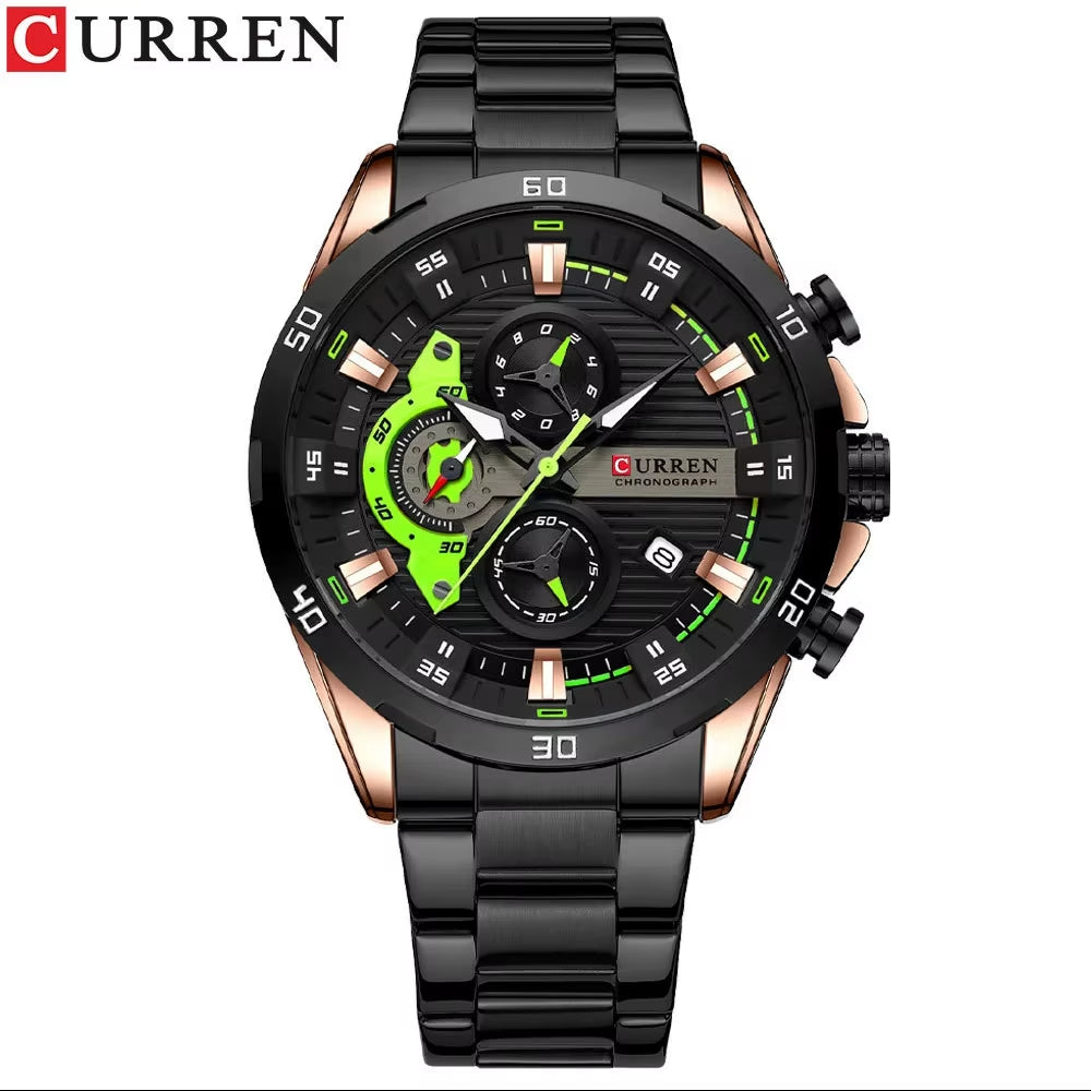 Stainless Steel Watches for Mens Creative Fashion Luminous Dial with Chronograph Clock Male Casual Wristwatches Business