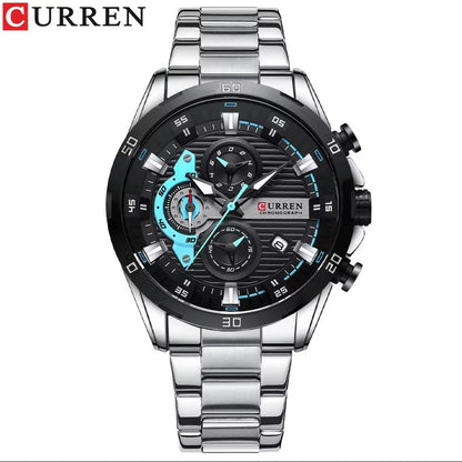Stainless Steel Watches for Mens Creative Fashion Luminous Dial with Chronograph Clock Male Casual Wristwatches Business