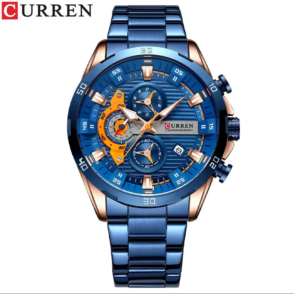 Stainless Steel Watches for Mens Creative Fashion Luminous Dial with Chronograph Clock Male Casual Wristwatches Business